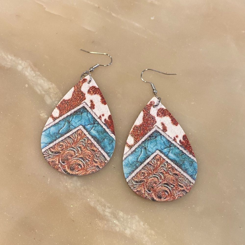 Western print, teardrop earrings